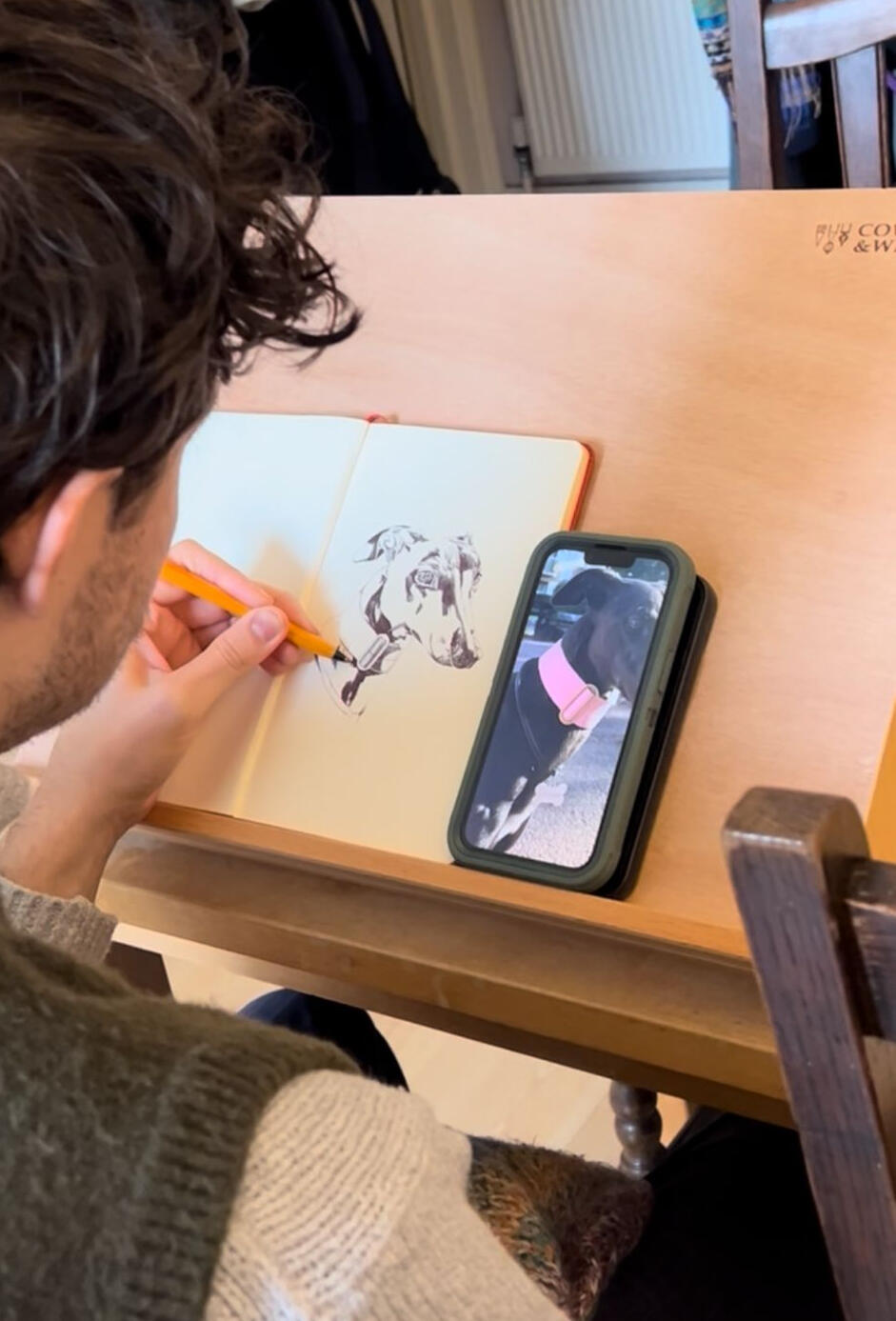 Drawing a commission Daniel Badger Art Self Portrait in Biro